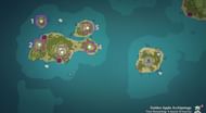 5 rock mountains with 5 different ponds for the Minacious Isle Puzzle in Genshin Impact